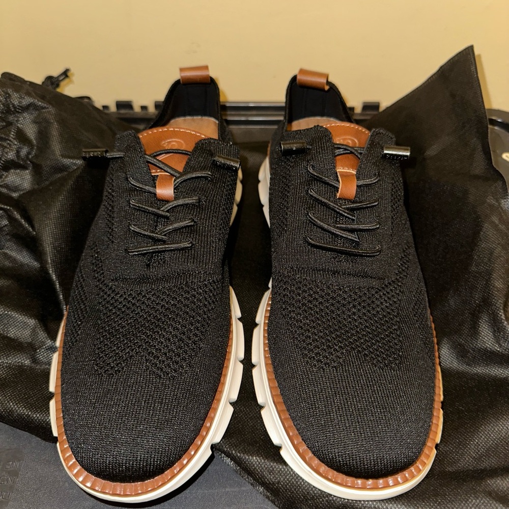 Black and Brown Casual Sneakers with Knit Upper